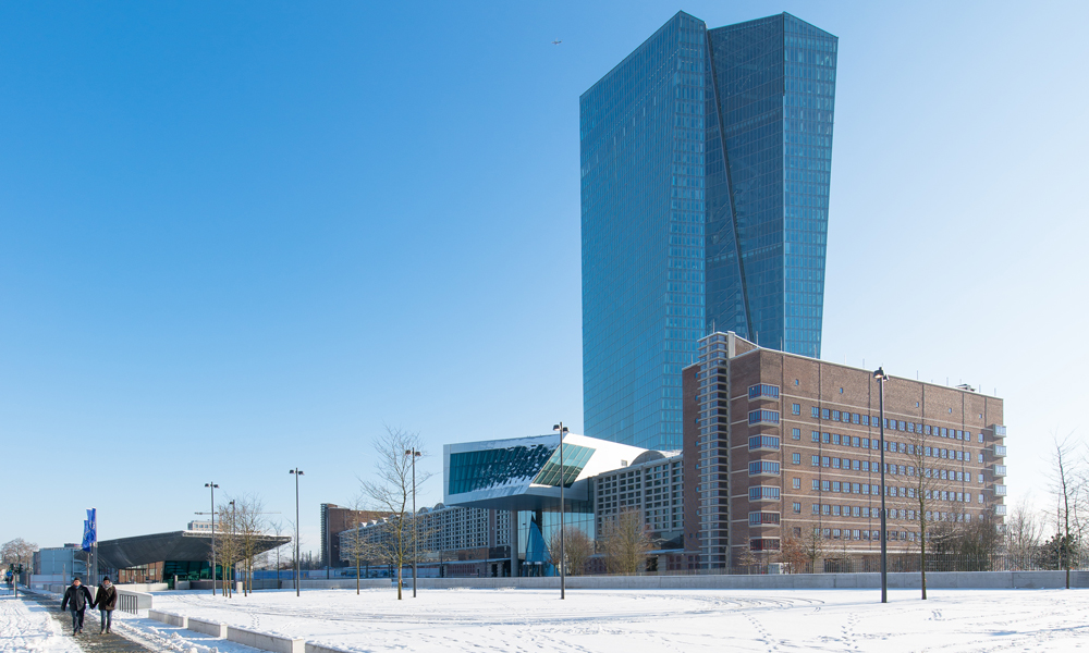 Den europeiske sentralbankens hovedkontor i Frankfurt am Main i Tyskland