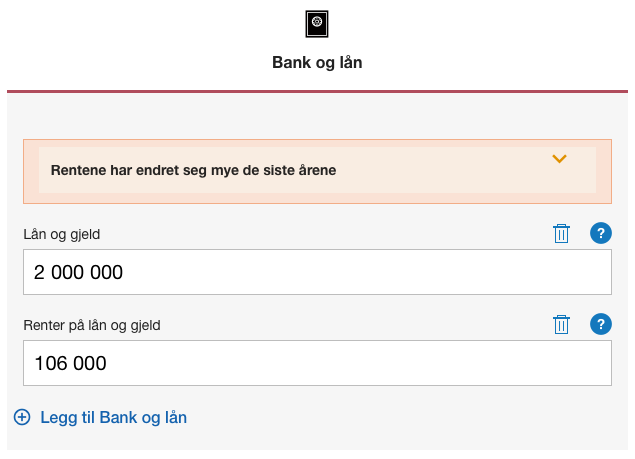 Skjermbilde fra skatteetaten som viser hvor du legger inn rentefradrag